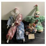 Vintage ceramic and cloth clowns-6" to 1" tall
