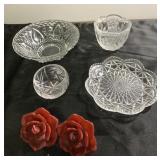 Vintage pressed glass trinket & candle holders &