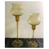 Vintage amber glass candle holders-11" & 13"