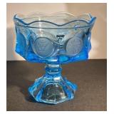 Vintage blue Fostoria Coin Glass Pedestal Bowl