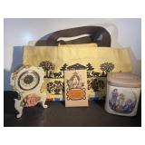 Vintage Porcelain Mantle Clock, Tin, English Bag