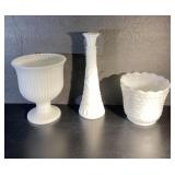 Mid Century Modern milk glass vase & planters