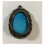 Vintage turquoise-like stone & silver-like pendant
