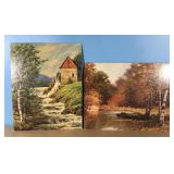 Vintage litho prints on boards-"Mystic Pond" by