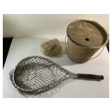 Perpetual wiggle minnow bucket and fish net.