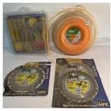 NEW sawblades, trimmer string and tool set