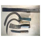 2 Vintage Scythes, Axes, "HG" Knife & Hand weed
