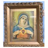 Antique Virgin Mary framed Catholic Litho print