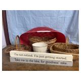 Laundry Basket, 5 Woven Baskets, Bucket, and 2