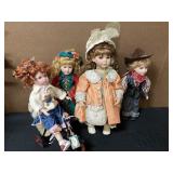 4 porcelain dolls, 1 is a Geppeddo, named Molly