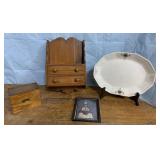 Vintage wood recipe box & more, platter (no marks)