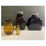 PRETTY Purple art glass & amber glass jars