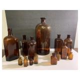 Antique & vintage amber brown glass bottles-