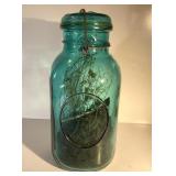 Antique blue #8 Mason Jar w/ possible witch potion