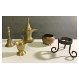 Vintage brass & copper kettles, bell more &