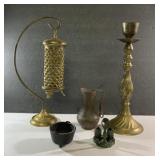 Vintage cast iron & brass cauldron, burners more