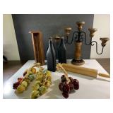 15" tall Candelabra, incense box, rolling pin &
