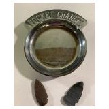 Vintage pocket change valet & 2 arrowheads