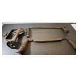 Antique vice and 2 antique 2-man saws