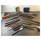 Vintage drill bits, files, castor and more
