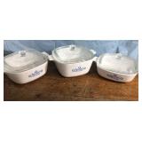 Vintage Corningware Cornflower Blue casseroles w/