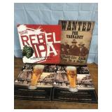 Metal and cardboard bar signs