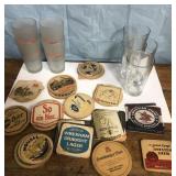 Vintage RARE bar coasters and glasses