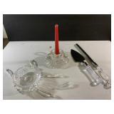 Candle holder, plastic handled cake cutter and
