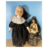 Vintage dolls-16" porcelain nun & paper mache