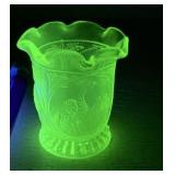 RARE uranium vaseline glass toothpick holder bird