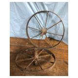 2 vintage metal wheels 18" & 15"
