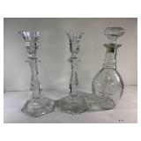 10" tall pair of glass candleholders &