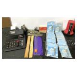 Office supplies including Sharp adding machine,