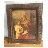 Antique framed Catholic religious litho-has damage