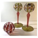 BEAUTIFUL art glass 10" and 4" tall votive holders