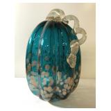 Art Glass teal and gold glass pumpkin-10" tall