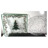 2 Christmas glass platters. 1 is a Pfaltzgraff.