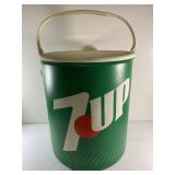 Vintage 7-UP cooler with handle. 14" tall