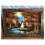 Vintage 30 x 42 framed velvet painting
