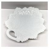 Vintage Maple Leaf Milk Glass Tray
