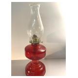 Antique ruby red glass oil lamp base 18.5" tall