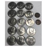 1936 & 56 Wheat Pennies & 15 Kennedy Half Dollar