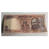 India 10 rupees Ghandi money