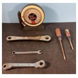 Craftsman protractor, wrenches and flatheads