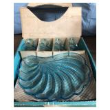 Vintage Hazel Atlas Capri Seashell Turquoise Glass