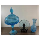 Vintage blue glass pieces-Indiana glass and more