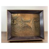 Vintage copper retriever in wood frame-11x9
