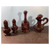 Vintage Ruby Red Avon bell, oil decanter and salt