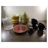 Pressed glass container with lid, flower pot,