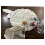 Three 8" bird plant stakes and 16" cat rug with